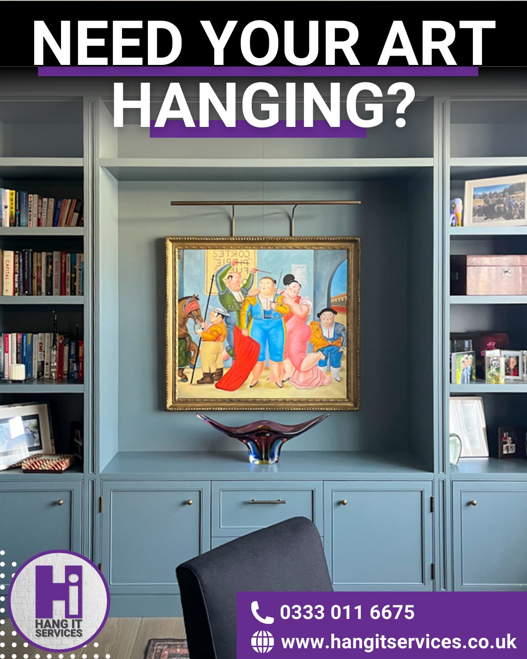 Your art deserves the perfect spot.
Our skilled technicians don’t just hang pictures—they ensure your art is perfectly positioned and beautifully displayed. With years of experience working in galleries, for interior designers, and in private homes, we provide expert curation and placement advice to help you achieve the perfect look.
We guarantee a precise installation every time, and we will gladly fit security fixings for valuable pieces. Plus, all of our work is fully insured and guaranteed, so you can rest easy.
Ready to get started? Get in touch today.
🌍 www.hangitservices.co.uk 📞 0333 011 6675
#ArtHanging #MirrorHanging #SecureInstallation #FineArtServices #InteriorDesign #OfficeDecor #ProfessionalInstallers #TransformYourSpace