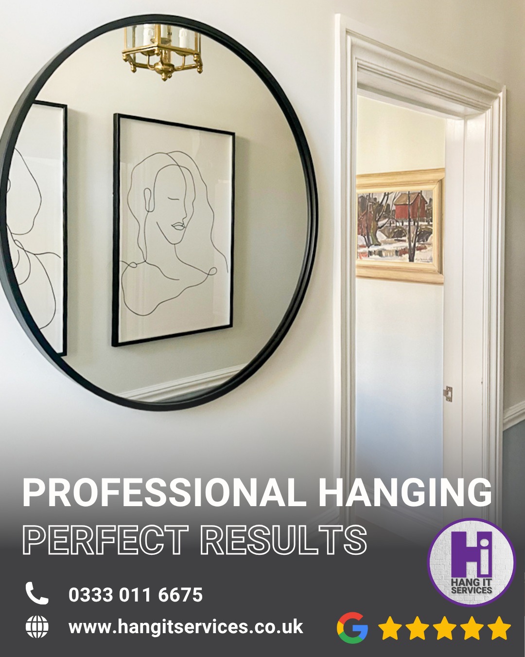 Don't risk the hang! Trust your precious art and mirrors to the professionals.

At Hang It Services, we bring precision, expertise, and the right tools to every job, ensuring your items are:

Securely Hung: No more worries about costly drops or damage.

Perfectly Placed: Achieving the exact level and height you want.

Damage-Free: Leaving your walls and items looking flawless.

Call to book your service today!

📞 0333 011 6675 🌐 www.hangitservices.co.uk

⭐️⭐️⭐️⭐️⭐️ See why our clients give us 5 stars!

#MirrorHanging #PictureHanging #InteriorDesign #HomeImprovement #ProfessionalServices