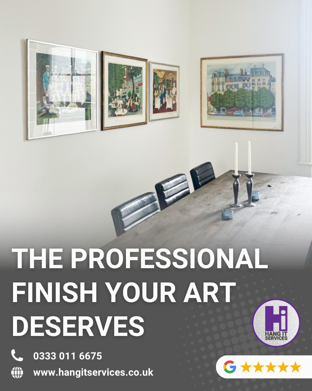 Your art tells a story—we make sure it’s framed by perfection. From large-scale mirrors to curated gallery walls, we provide the specialist eye and technical precision needed for a gallery-standard finish at home.

Securely hung, perfectly level, and exactly where it should be. Why settle for a "best guess" when you can have a professional finish?

Call today ot book your installation.
0333 011 6675

#InteriorDesignUK #ArtInstallation #HomeStyling #GalleryWall #LuxuryInteriors #MirrorHanging #HangItServices #LondonHomes