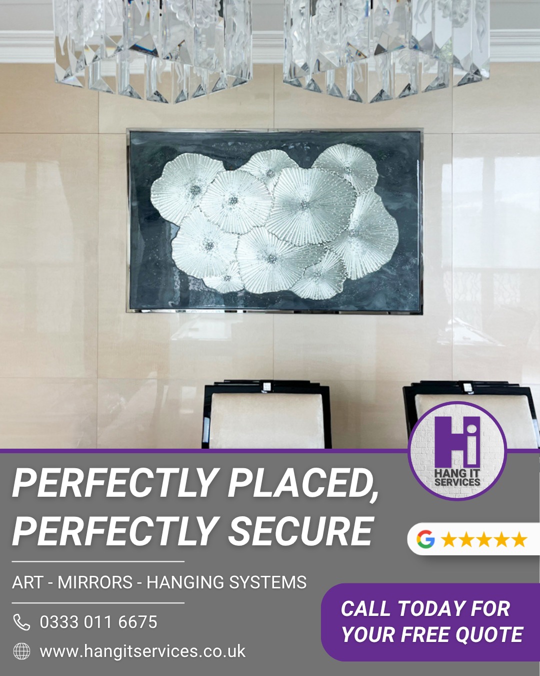 The Art of the Precision Install. ✨

When you have statement pieces and delicate surfaces, trust is everything. This dramatic 3D metal work was installed on a polished tiled wall—a challenge that requires specialised tools, expert handling, and a meticulous eye for detail.

At Hang It Services, we focus on total structural security, especially for the most awkward and high-value items. We ensure your collection is placed in perfect harmony with your space, without a second thought for the engineering holding it there.

🔹 Specialist Mirror & Art Installation
🔹 Technical Experts for Tiled, Plaster & Delicate Surfaces
🔹 White-Glove Residential Service

Elevate your space with total peace of mind.
🌐 www.hangitservices.co.uk
📞 0333 011 6675

#ArtInstallation #LuxuryInteriors #InteriorDesign #PropertyDevelopment #ArtCuration #TiledWalls #BespokeHanging #HangItServices #LondonDesign