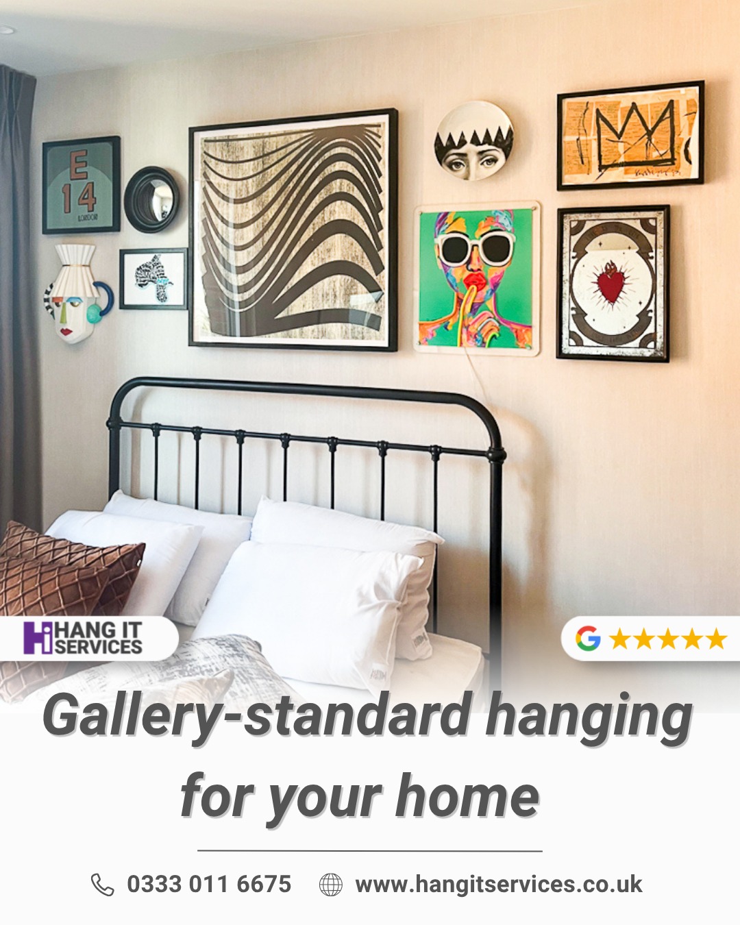 Surround yourself with what you love. 🛏️🌿

Your home should be a reflection of your personality. Nothing achieves that quite like a beautifully curated salon-style gallery wall, combining art, texture, and unique structural objects like the one we installed here.

Hanging an eclectic mix above a bed looks effortless, but it requires a careful eye for balance, weight, and total structural security.

How we bring gallery standards to your home:
✅ Meticulous layout curation and spacing advice
✅ Subsurface electronic scanning to protect your walls from cables/pipes
✅ Secure, heavy-duty hardware tailored to your wall type

Let us take care of the drilling and the measuring so you can simply step back and enjoy a space that feels uniquely yours.

Serving London, Berkshire, Oxfordshire, Somerset, Surrey, Sussex, Hampshire, and Bucks:
📞 0333 011 6675
🌐 www.hangitservices.co.uk

#HangItServices #ArtInstallationMadeEffortless #GalleryWall #EclecticHome #BedroomDecor #InteriorDesign #LondonHomes #HomeSanctuary #ArtHanging