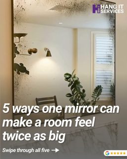 You don't need an extension. You need the right mirror in the right place.  5 ways a single mirror can transform a room:  1️⃣ Opposite a window — reflects natural light back into the room and visually extends the space.  2️⃣ At the end of a narrow hallway — turns a corridor into something that feels open.  3️⃣ Behind a lamp or candles — doubles the light source and adds warmth.  4️⃣ Floor-to-ceiling in a small bedroom — the oldest trick in the book. Still works.  5️⃣ Adjacent to a dining table — reflects the room and the people in it. Makes the whole space feel more alive.  We hang mirrors every day — large, small, awkward shapes, heavy frames. Get in touch if you want yours done properly. 🪞  📞 0333 011 6675 | 🌐 www.hangitservices.co.uk  #MirrorDecor #HomeInteriors #WallMirror #SmallSpaceLiving #InteriorDesign #HangItServices #MirrorHanging #HomeDecorTips #LightAndSpace #PictureHanging