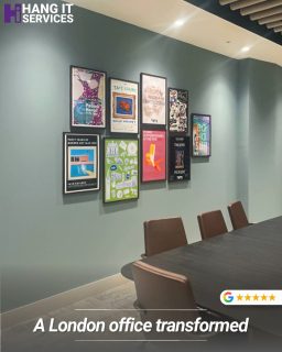 🖼️ A blank boardroom wall, turned into a gallery.  The tricky part of a job like this is never the drilling — it's the planning. We mapped the layout, worked across multiple rooms and coordinated a full team of installers so every frame landed perfectly level and evenly spaced.  ✅ Multi-room layout planning
✅ Coordinated installer team
✅ Laser-guided alignment
✅ Secure specialist fixings  Got a wall — or a whole office — that needs the gallery treatment? Send us a few photos for a fixed-price quote.
📞 0333 011 6675 · www.hangitservices.co.uk  Serving London & the South of England.  #HangItServices #ArtInstallationMadeEffortless #ProfessionalArtHanging #ArtInstallation #PictureHanging #GalleryWall #InteriorDesign #OfficeDesign #CommercialFitOut #WorkplaceDesign #London #SouthOfEngland