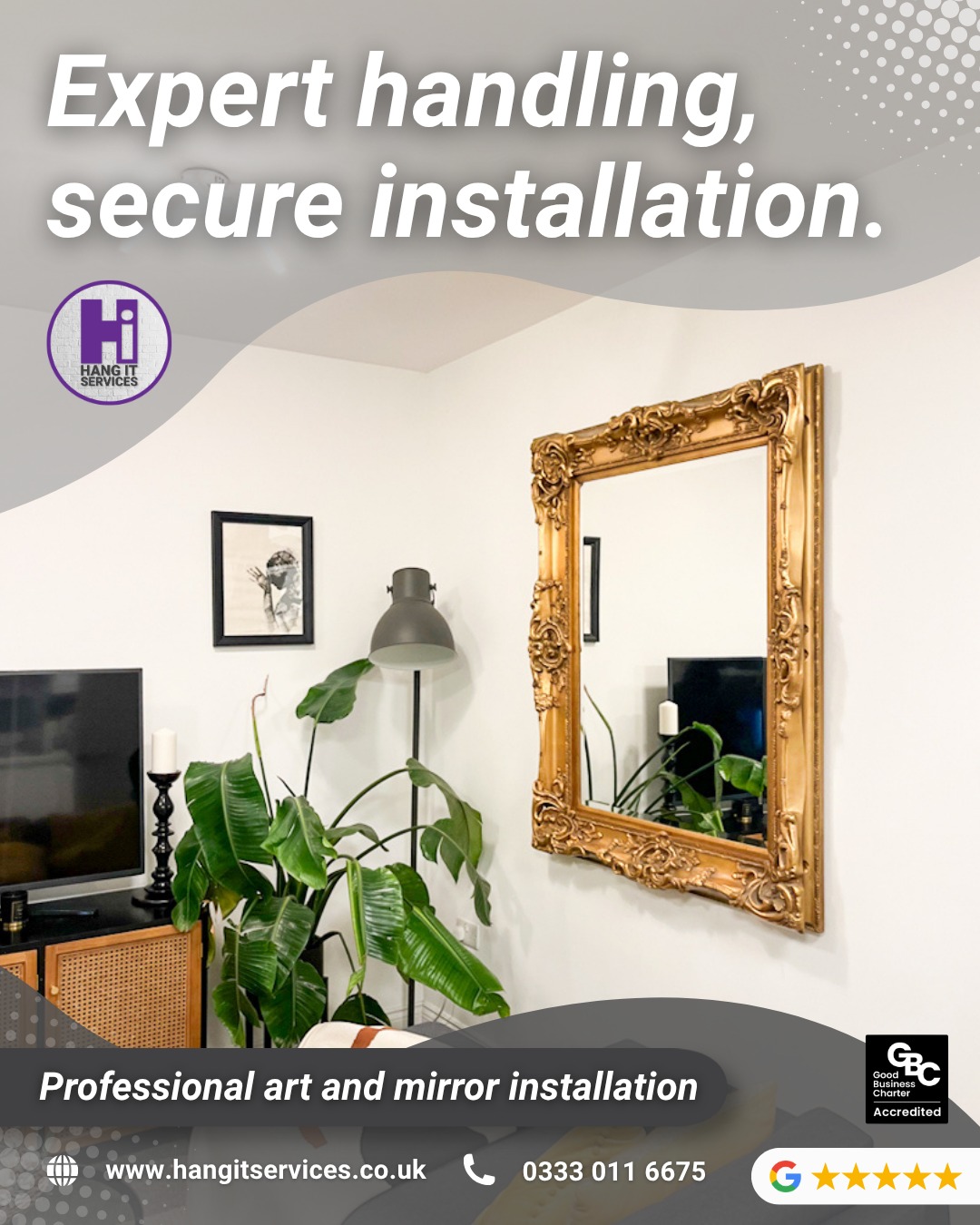 Heavy mirrors, handled with care. 🪞🛡️

An ornate statement mirror like this adds incredible character to a room, but its weight requires specialist handling. At Hang It Services, we don't just 'hang'—we engineer.

From full cable and pipe detection to using premium, heavy-duty fixings tailored to your wall type, we ensure your most prized pieces are structurally secure and millimetre-perfect. Why take the risk with DIY when you can have a professional finish without the stress?

Art Installation Made Effortless.

Book your specialist installer:
📞 0333 011 6675
🌐 www.hangitservices.co.uk

#HangItServices #ArtInstallationMadeEffortless #MirrorHanging #ArtInstaller #InteriorDesign #GalleryWall #ArtHandling #Surrey #Sussex #Hampshire #Berkshire #Kent #London #SouthOfEngland #SurreyHomes #SussexInteriors #HampshireLife #LondonArt