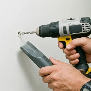Drill creating a hole in a wall to hang a heavy mirror