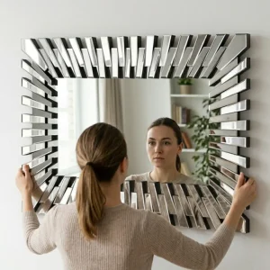 Person showing how to hang a heavy mirror