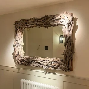Picture Hanging Maidenhead. Driftwood-framed mirror.