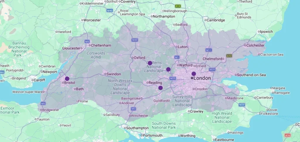 Hang It Services coverage map with service hubs